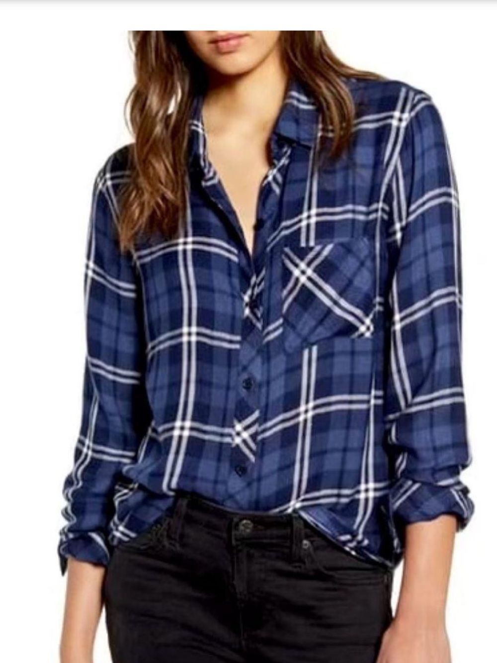 Rails Navy Plaid Button-Up Shirt Women’s Size Medium Office Light Weight